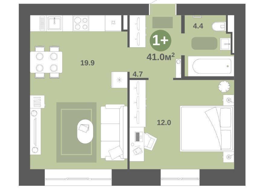 Продаётся 1-комнатная квартира, 41 м²