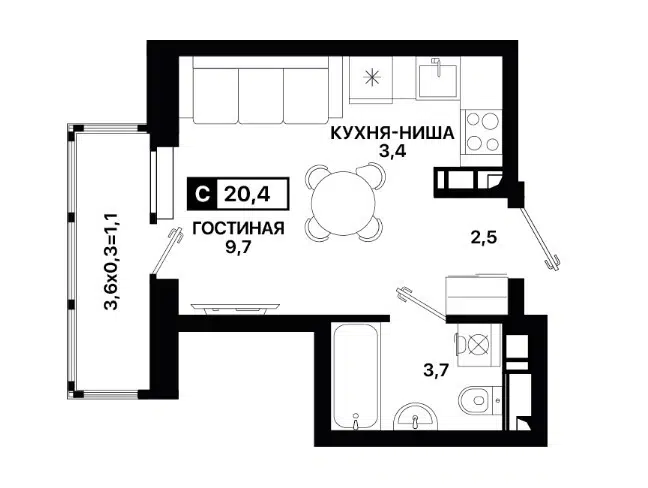 Продаётся студия, 20.4 м²