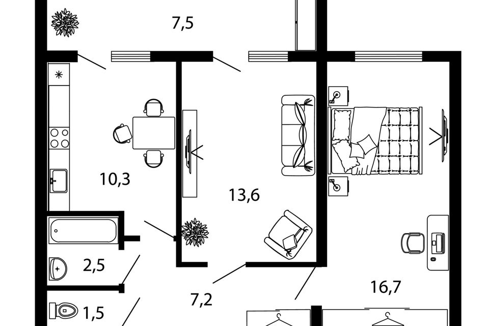 Продаётся 2-комнатная квартира, 51.7 м²