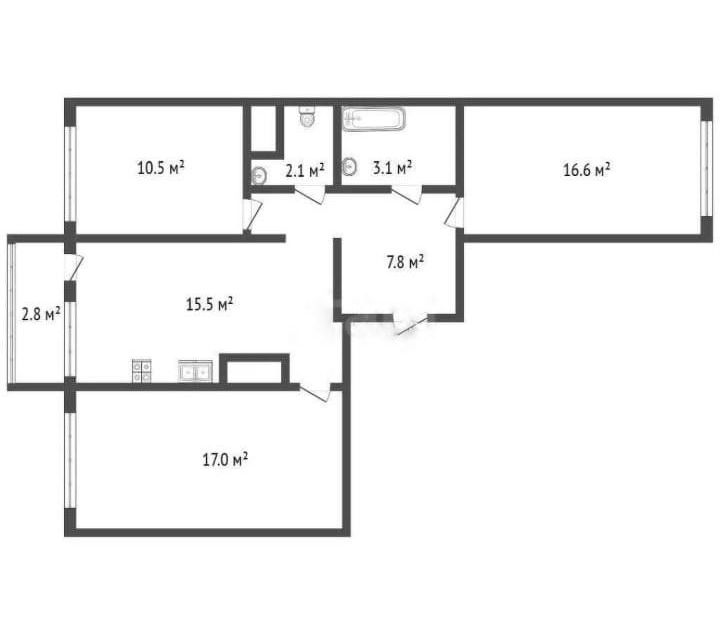Продаётся 3-комнатная квартира, 72.6 м²