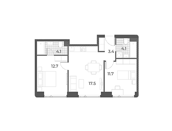 Продаётся 2-комнатная квартира, 53.5 м²