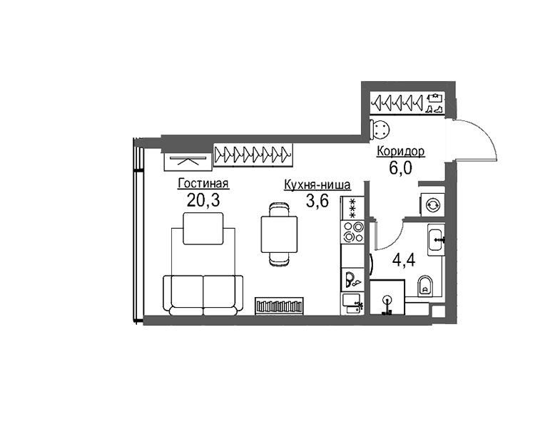 Продаётся студия, 34.3 м²