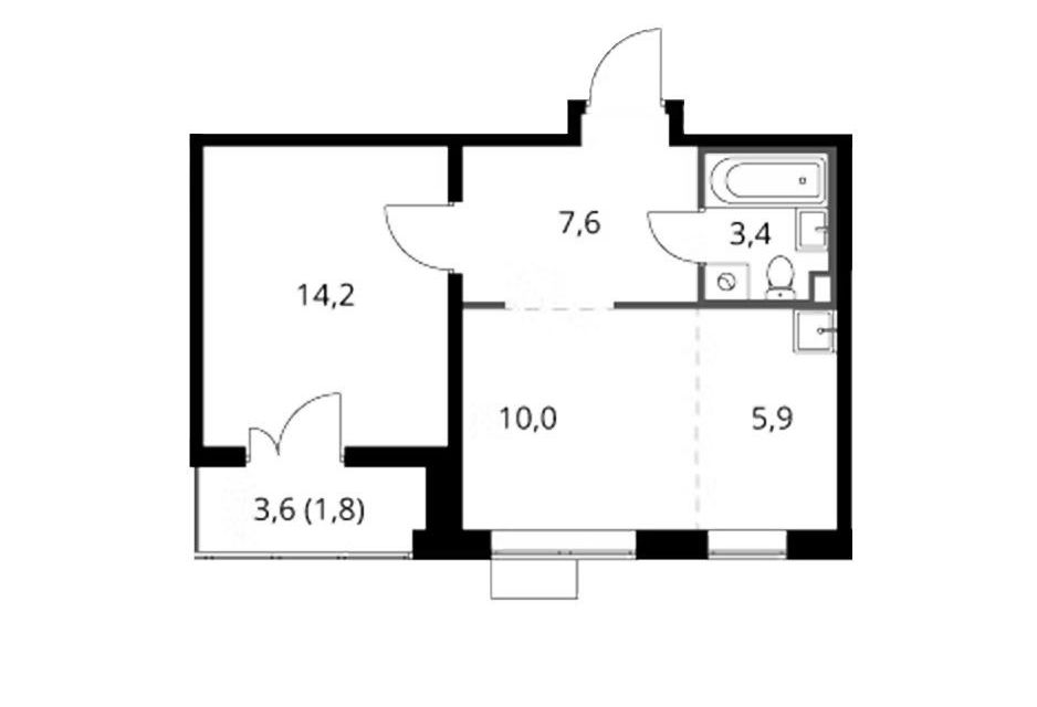 Продаётся 1-комнатная квартира, 42.9 м²