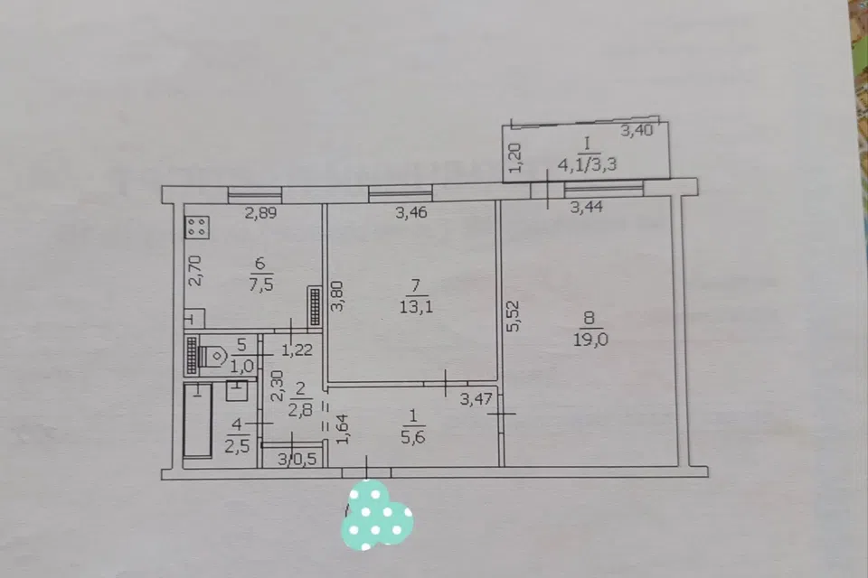 Продаётся 2-комнатная квартира, 55.4 м²