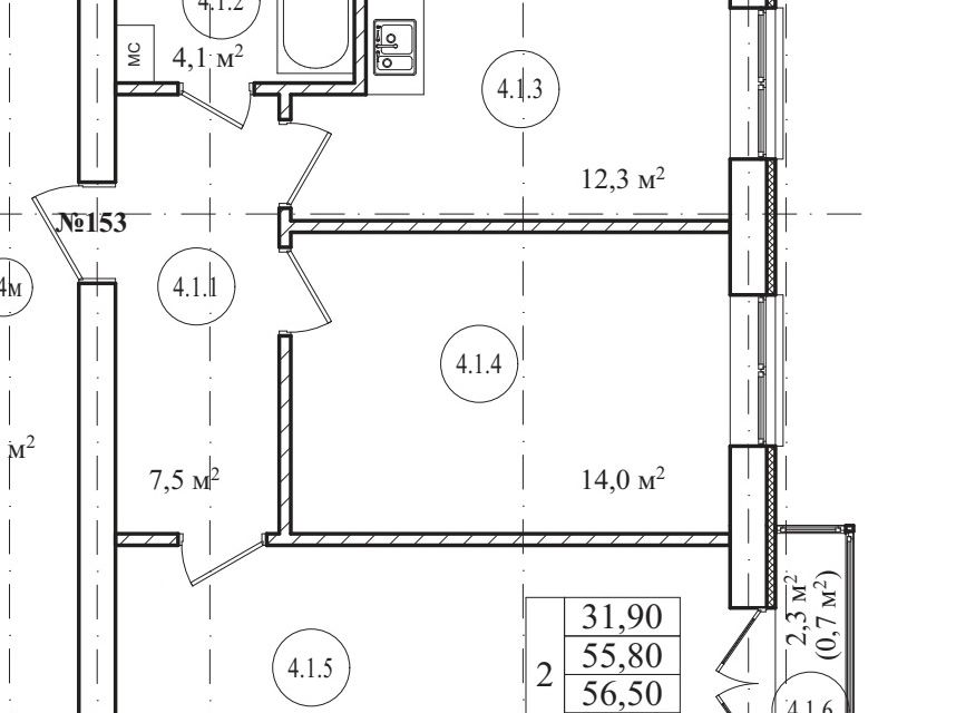Продаётся 2-комнатная квартира, 56.9 м²