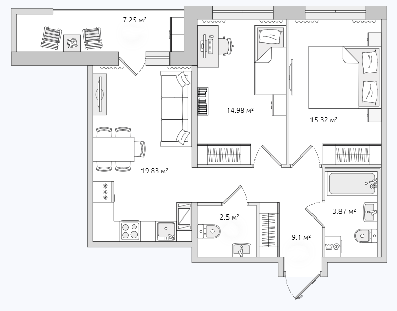 Продаётся 2-комнатная квартира, 49.6 м²