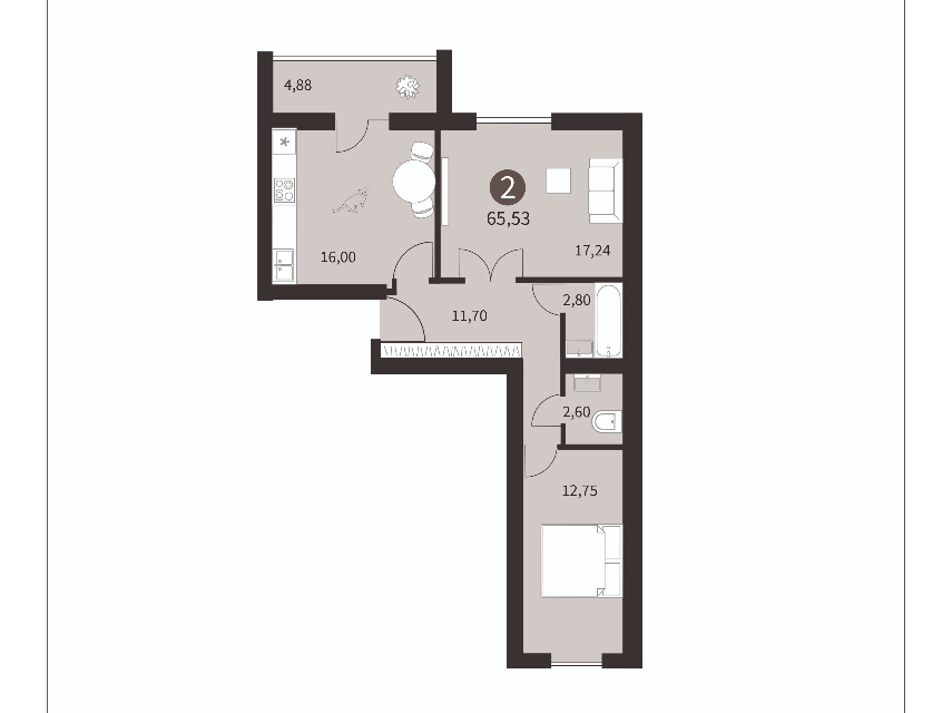 Продаётся 2-комнатная квартира, 62.5 м²