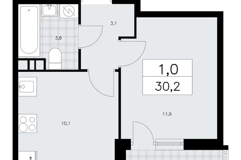 Продаётся 1-комнатная квартира, 28.9 м²