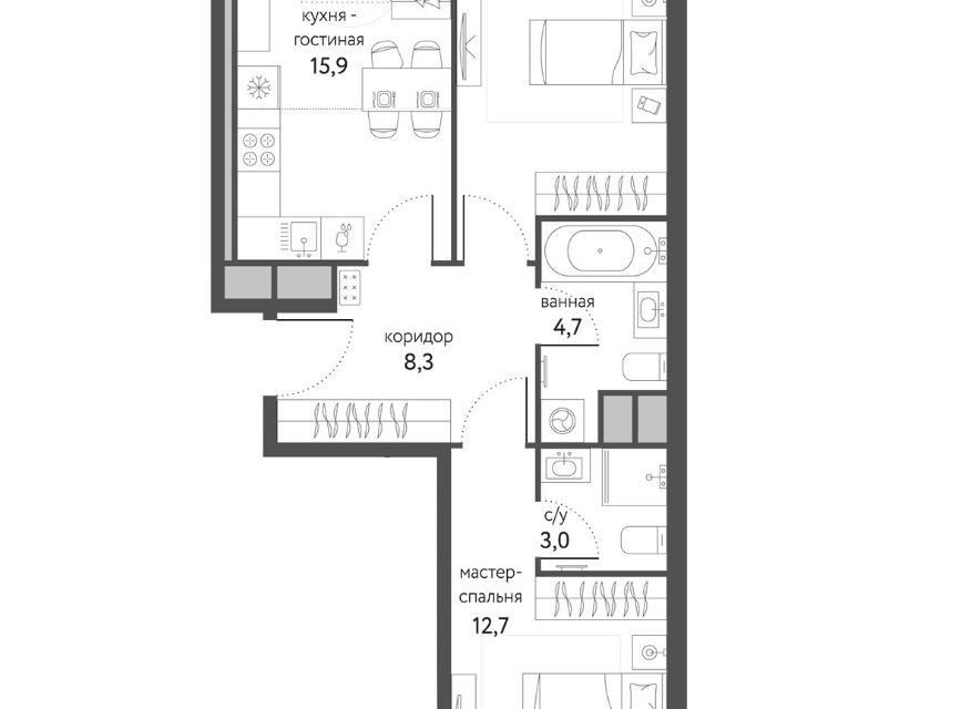 Продаётся 2-комнатная квартира, 59.1 м²