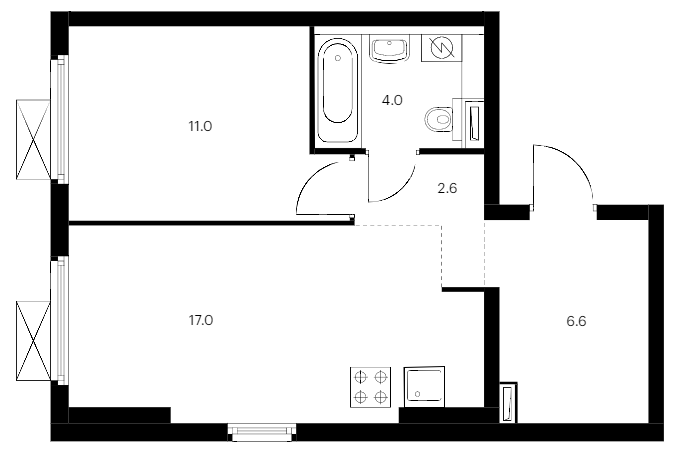 Продаётся 1-комнатная квартира, 41.2 м²