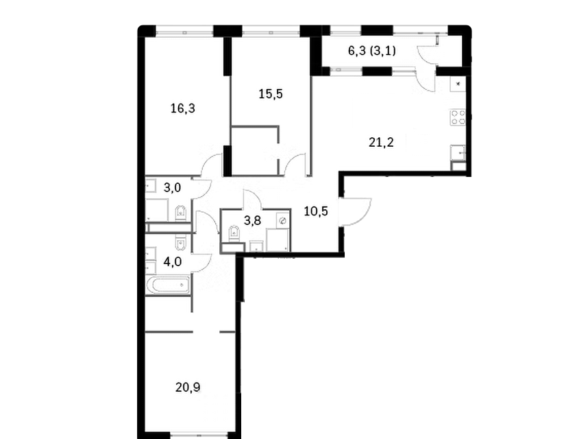 Продаётся 3-комнатная квартира, 98.3 м²