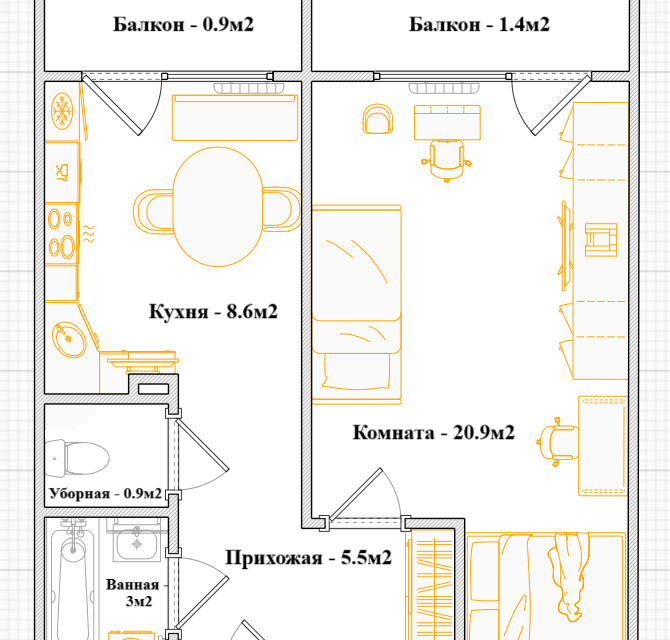 Продаётся 1-комнатная квартира, 38.9 м²