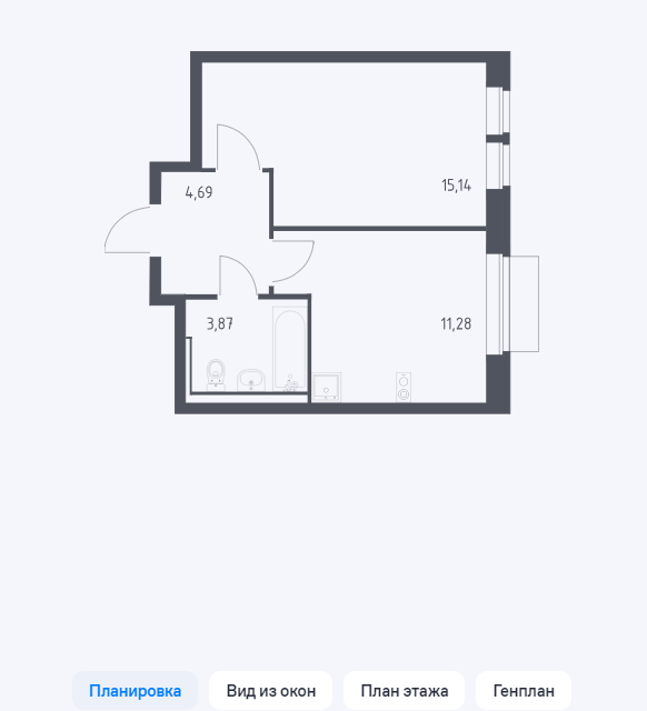 Продаётся 1-комнатная квартира, 34.98 м²