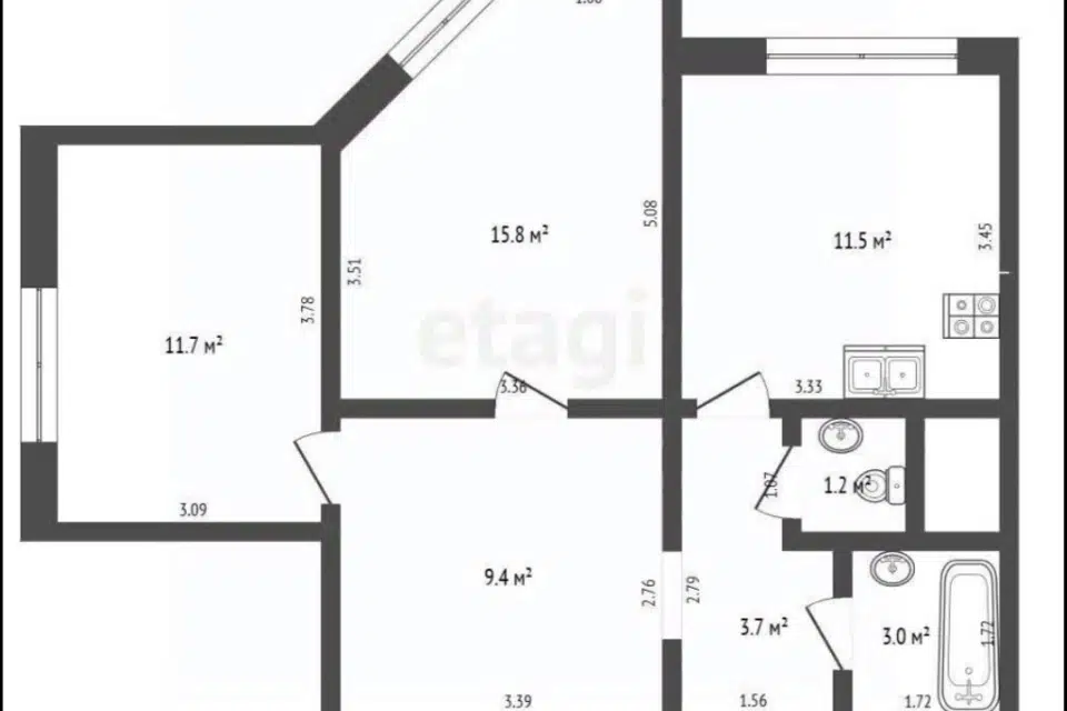 Продаётся 2-комнатная квартира, 56.2 м²