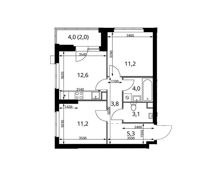 Продаётся 2-комнатная квартира, 53.2 м²