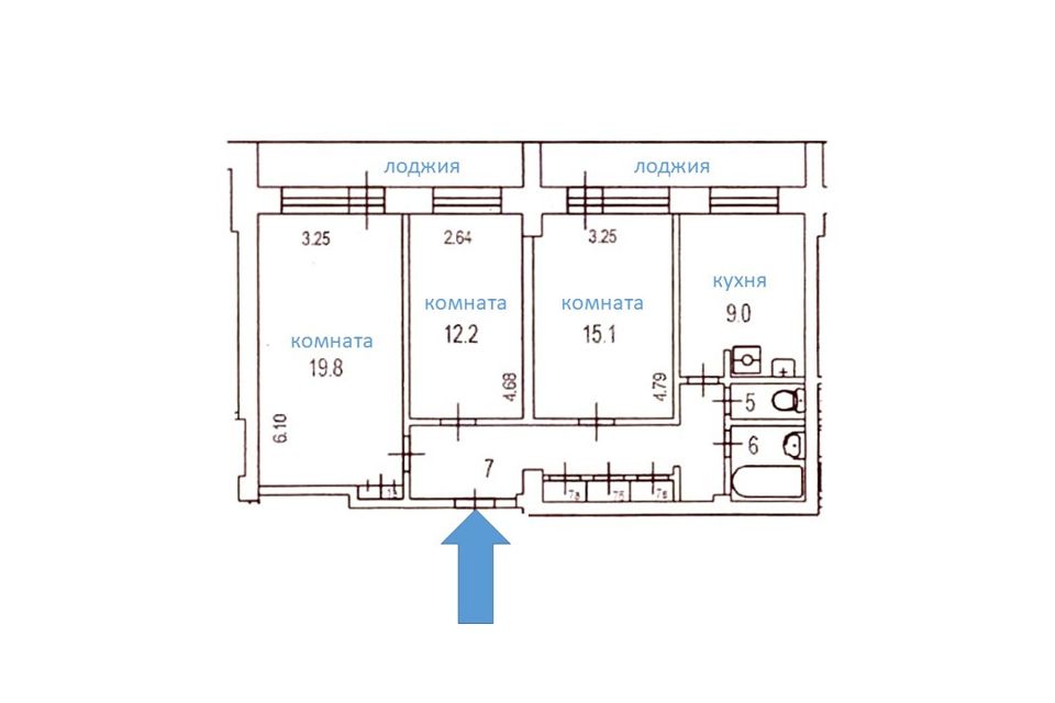 Продаётся 3-комнатная квартира, 72.4 м²