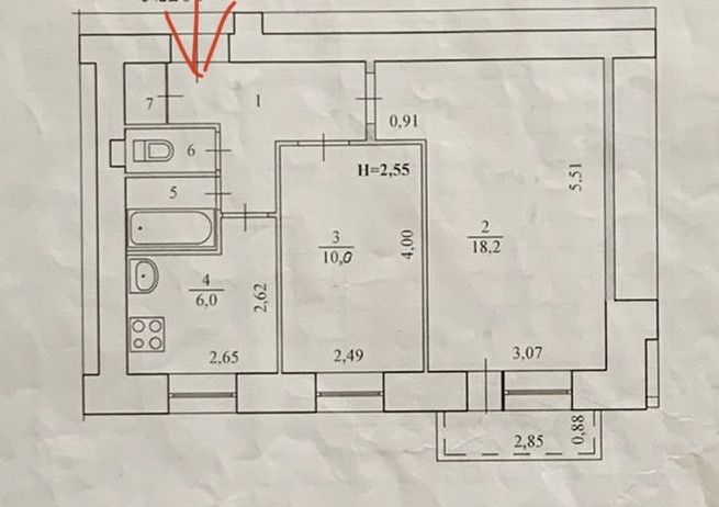 Продаётся 2-комнатная квартира, 45.1 м²