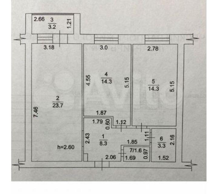 Продаётся 3-комнатная квартира, 65.4 м²