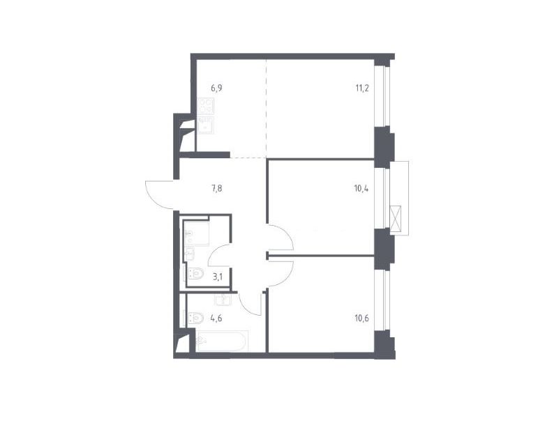 Продаётся 2-комнатная квартира, 54.6 м²