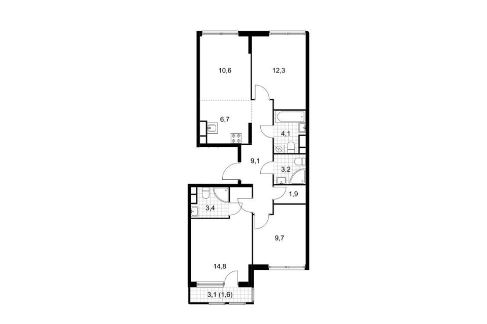 Продаётся 3-комнатная квартира, 77.4 м²