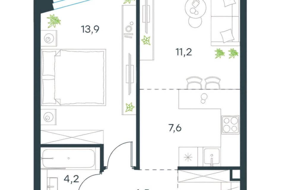 Продаётся 2-комнатная квартира, 45.3 м²