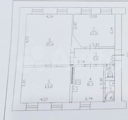 Продаётся 3-комнатная квартира, 62.7 м²
