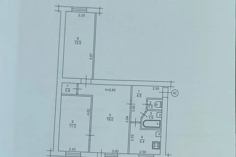 Продаётся 3-комнатная квартира, 56.9 м²