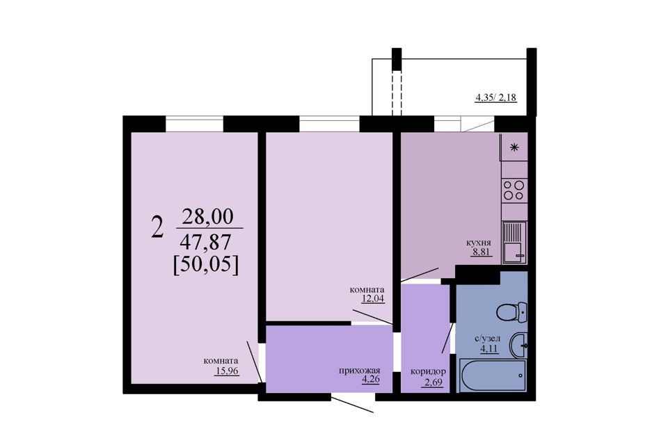 Продаётся 2-комнатная квартира, 50 м²