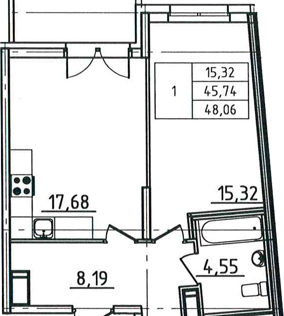 Продаётся 2-комнатная квартира, 45.35 м²