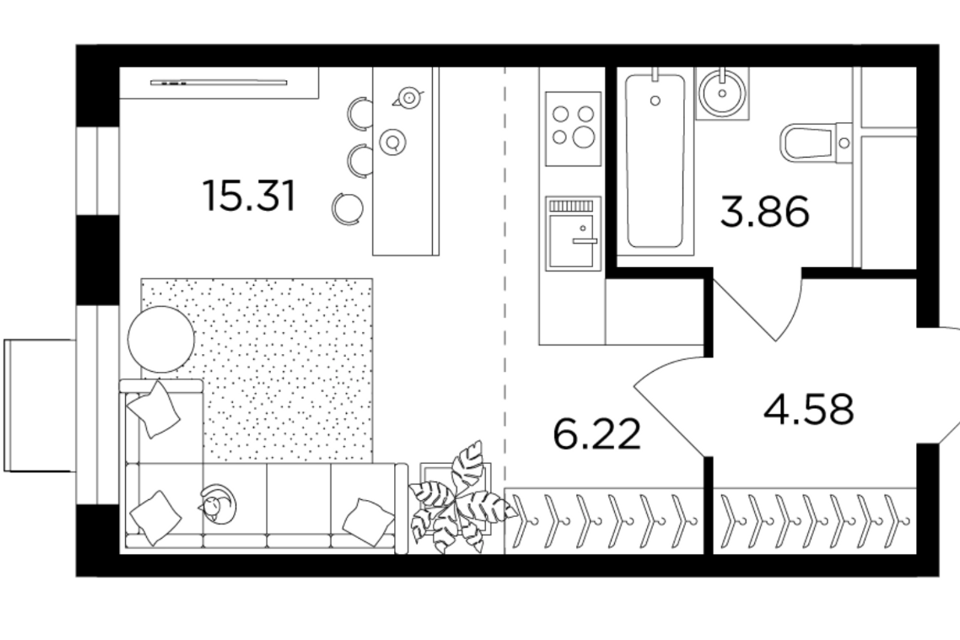 Продаётся студия, 30 м²