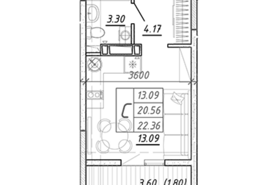 Продаётся студия, 22.4 м²