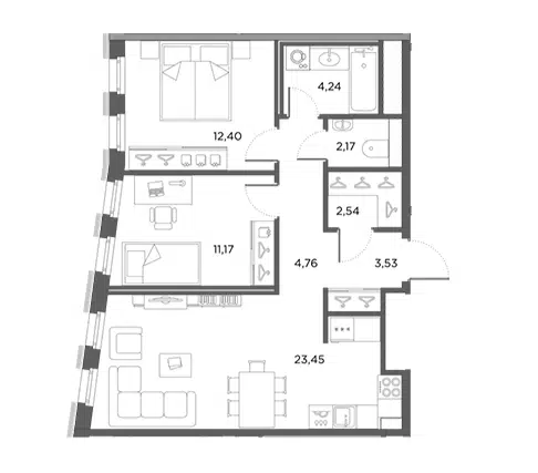 Продаётся 2-комнатная квартира, 64 м²