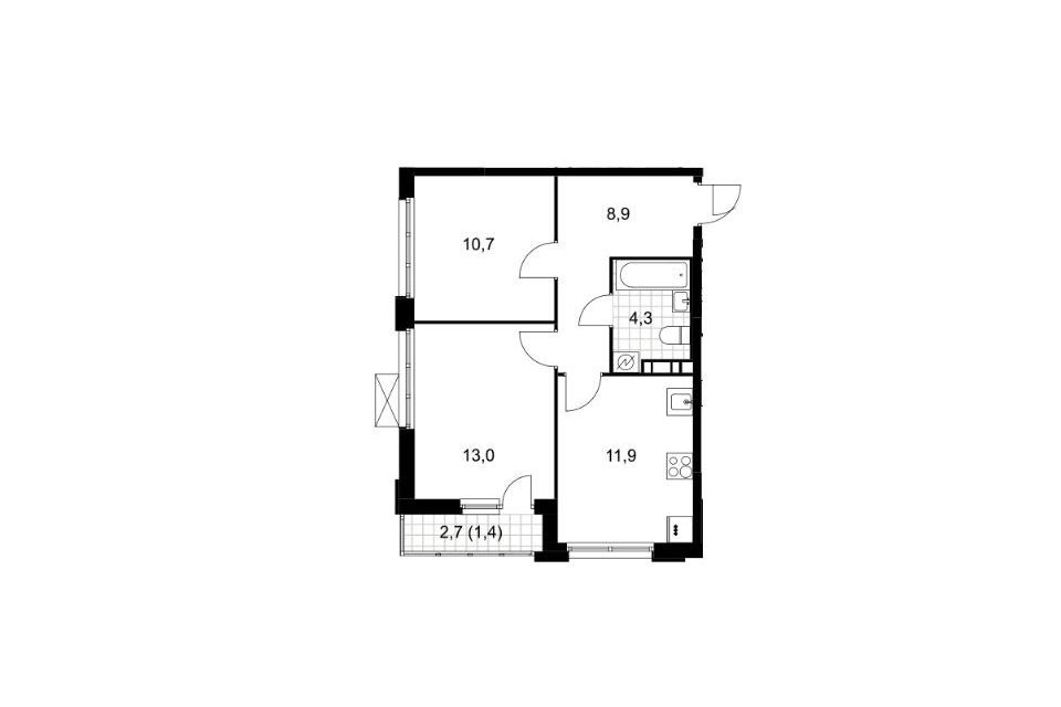 Продаётся 2-комнатная квартира, 50.2 м²