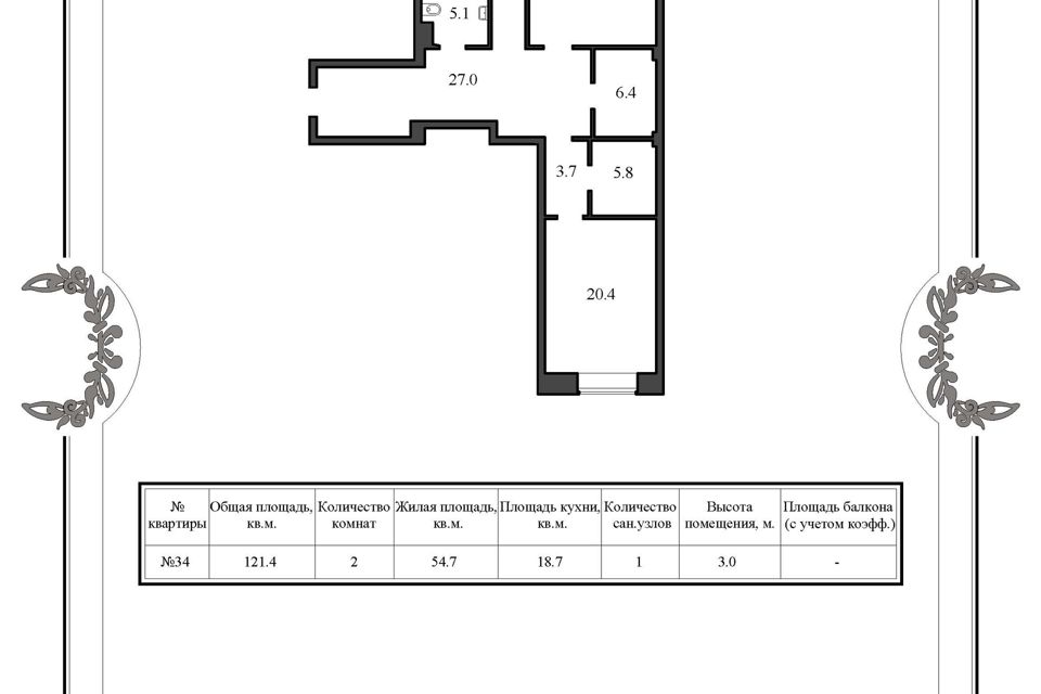 Продаётся 2-комнатная квартира, 121.4 м²