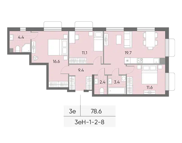 Продаётся 3-комнатная квартира, 78.6 м²