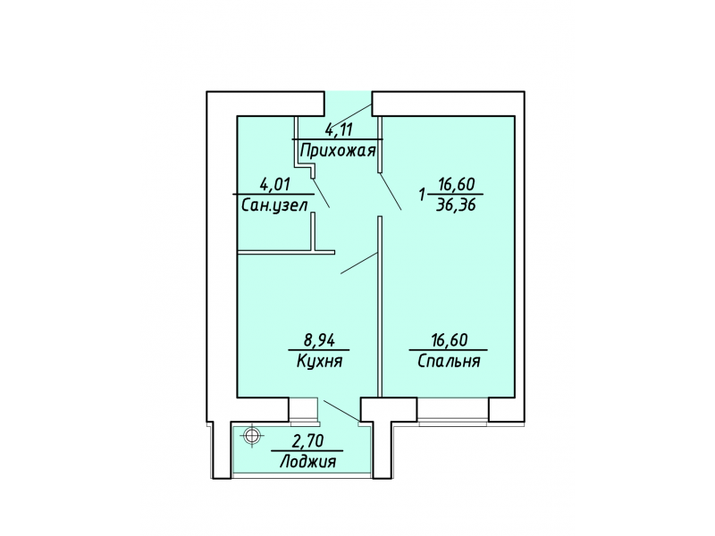 Продаётся 1-комнатная квартира, 35.9 м²