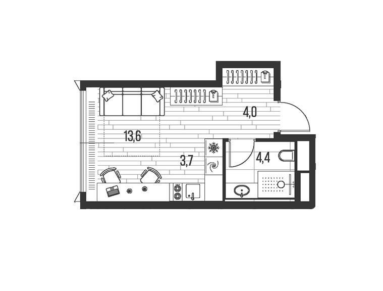 Продаётся студия, 25.7 м²