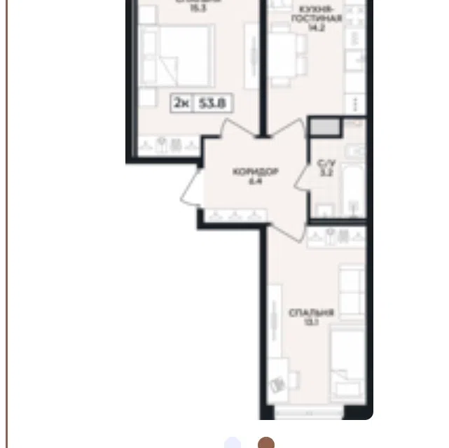 Продаётся 2-комнатная квартира, 63.7 м²