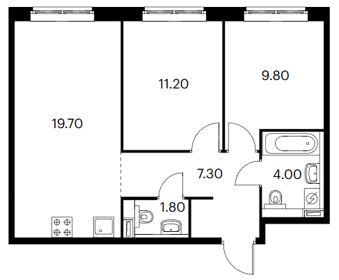 Продаётся 2-комнатная квартира, 53.8 м²