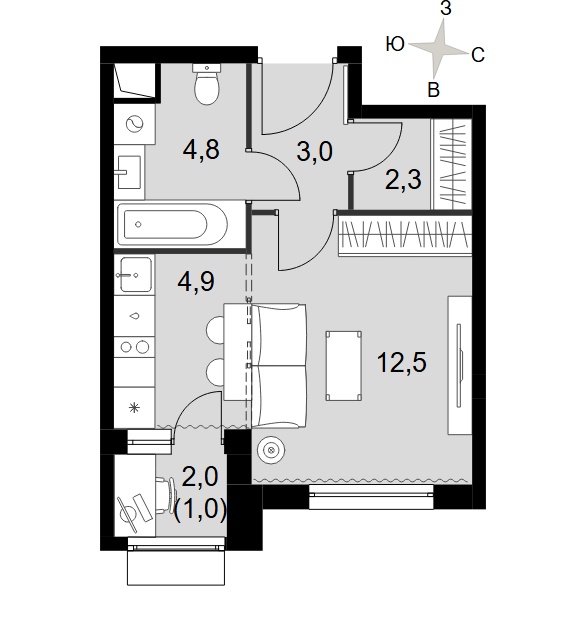 Продаётся студия, 28.6 м²