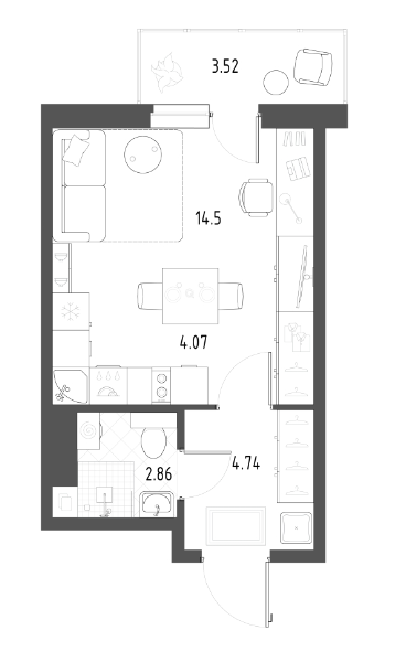 Продаётся студия, 27.2 м²