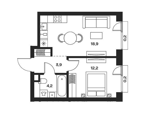 Продаётся 1-комнатная квартира, 39.6 м²