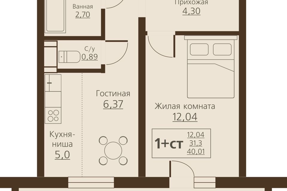 Продаётся 1-комнатная квартира, 31.3 м²