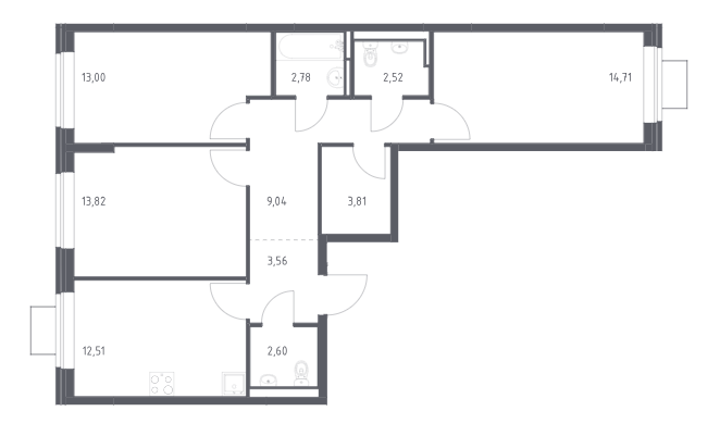 Продаётся 3-комнатная квартира, 78.35 м²