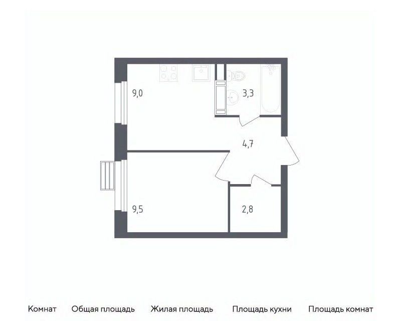 Продаётся 1-комнатная квартира, 29.3 м²