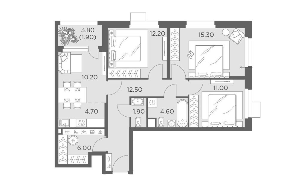 Продаётся 3-комнатная квартира, 80.3 м²