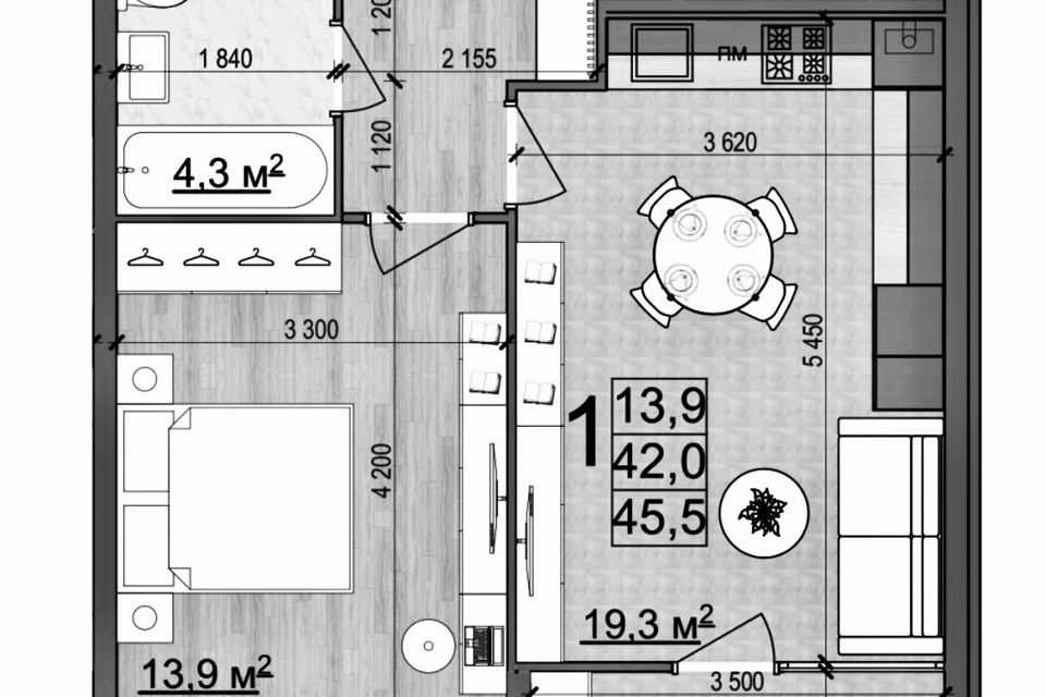 Продаётся 1-комнатная квартира, 46 м²