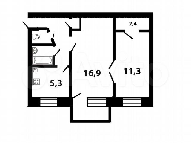 Продаётся 2-комнатная квартира, 43.9 м²