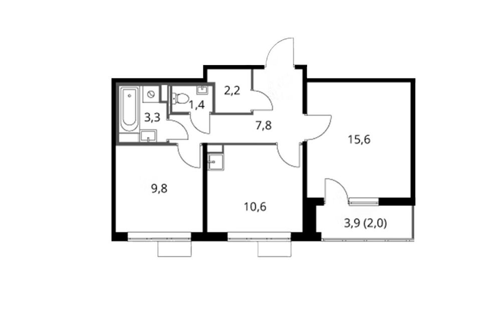 Продаётся 2-комнатная квартира, 52.7 м²