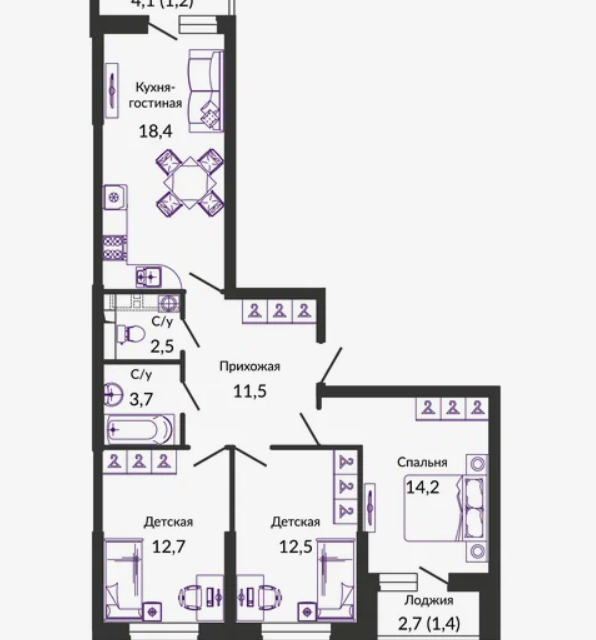 Продаётся 3-комнатная квартира, 82.3 м²